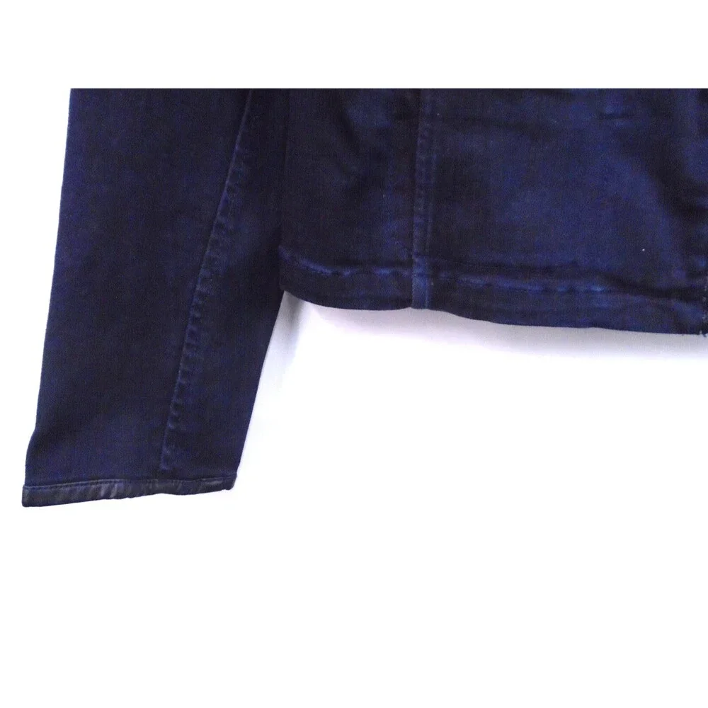 Ralph Lauren Womens Denim Biker MOTO Jacket Size 14 Dark Wash Faux Leather Trim - Picture 7 of 10